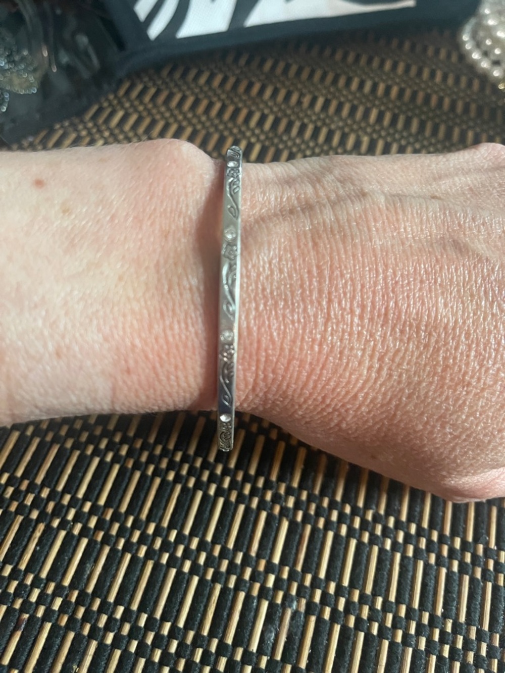 Brighton Silver Floral Engraved Slim Bangle Bracelet